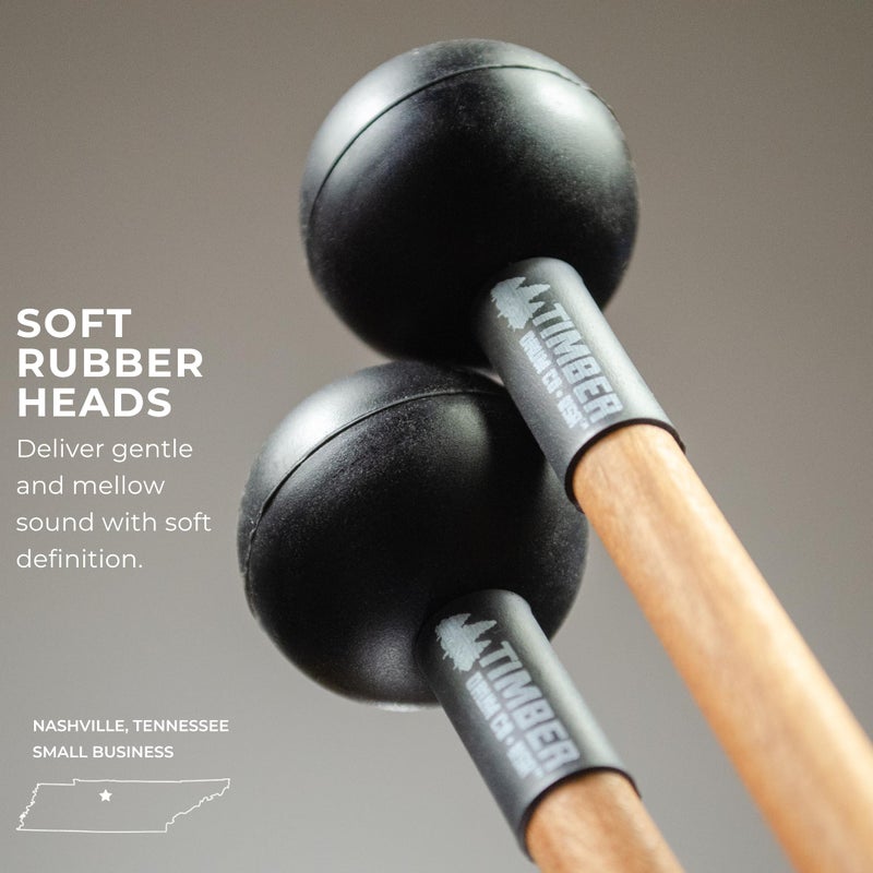 Timber Drum Co. Percussion Mallets â€” U.S.A. ASSEMBLED â€” Sticks for Marimba, Steel Tongue Drum, Vibraphone â€” Soft Rubber, 15.25" - Image 2